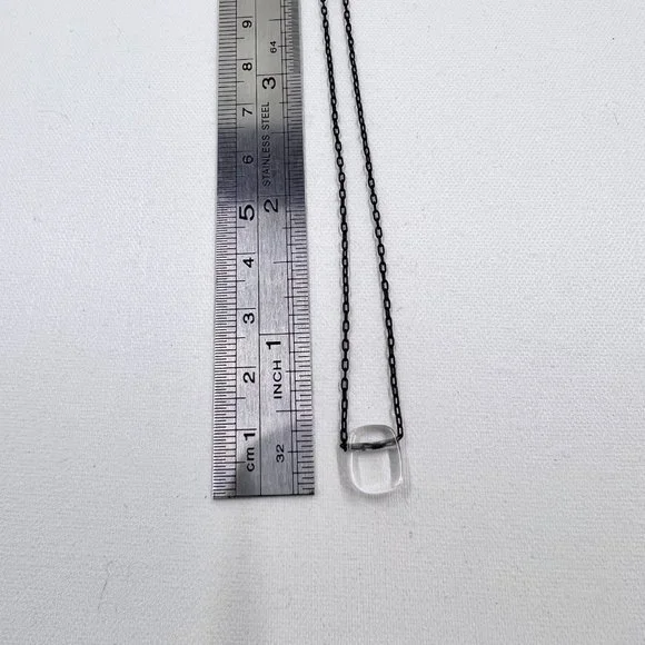 NWT - Nine West - Clear Glass Square Pendant 16” Black 925 Chain w/ Hook Closure - Picture 6 of 7